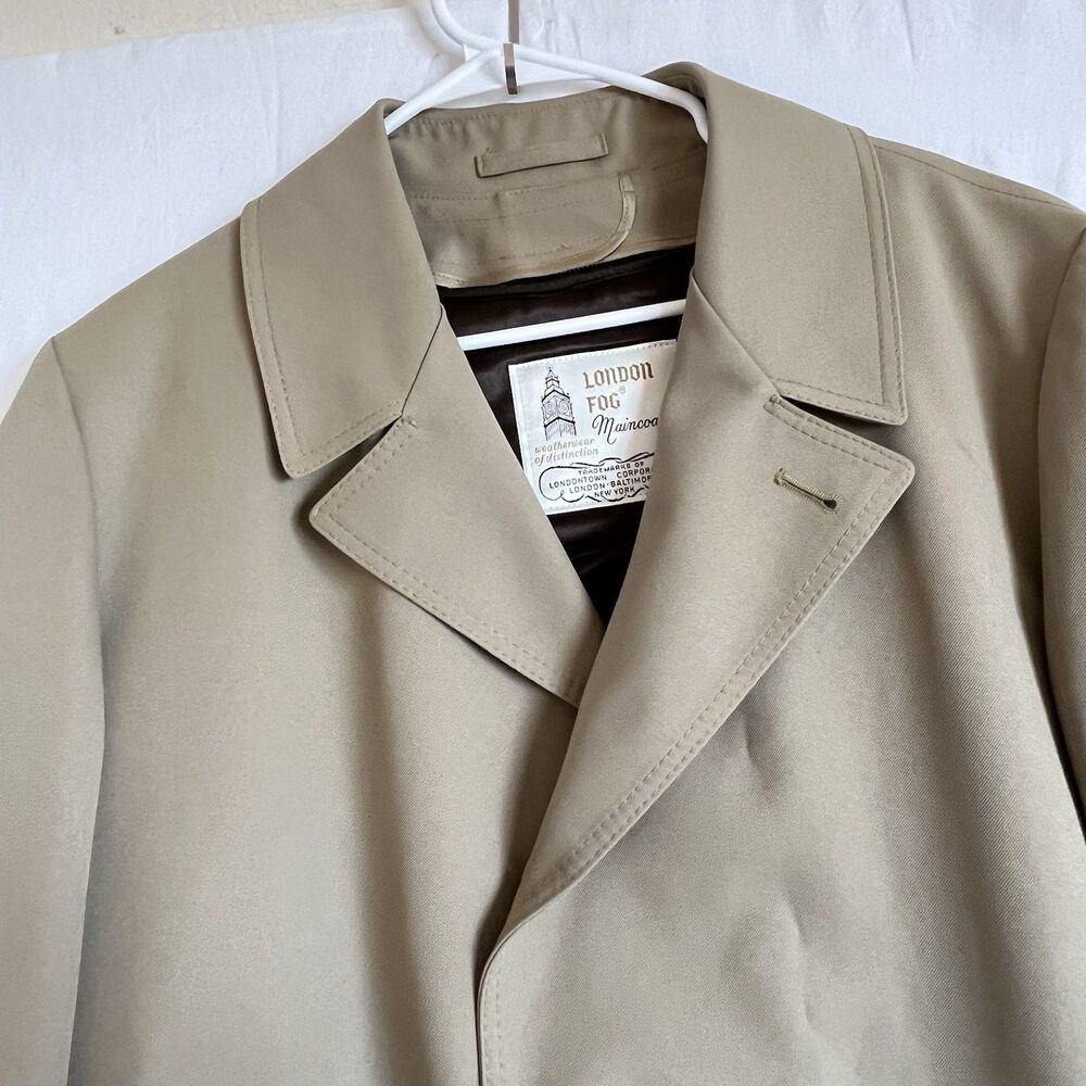 Vintage LONDON FOG Maincoats Trench Coat Tan Removable  Lining Zip 42 Reg - Picture 3 of 16